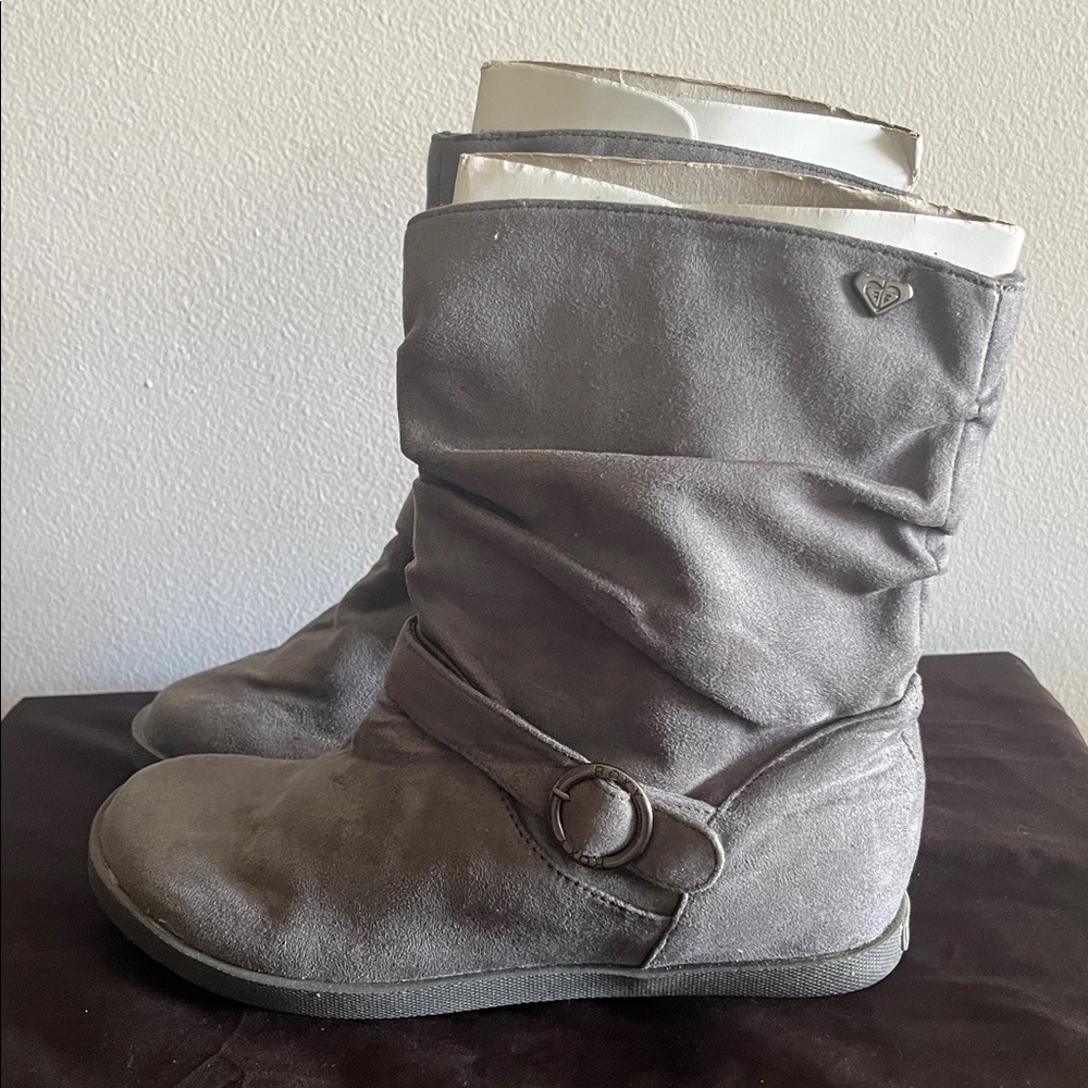 Roxy Gray Ankle Booties with Buckle Detail